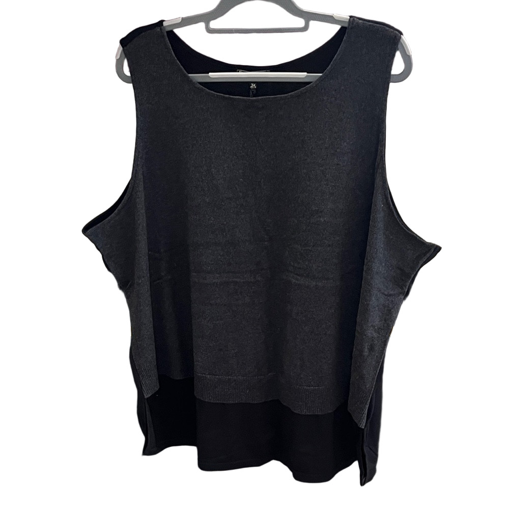 DG2 by Diane Gilman Dark Grey and Black sleeveless sweater tank Top 3X